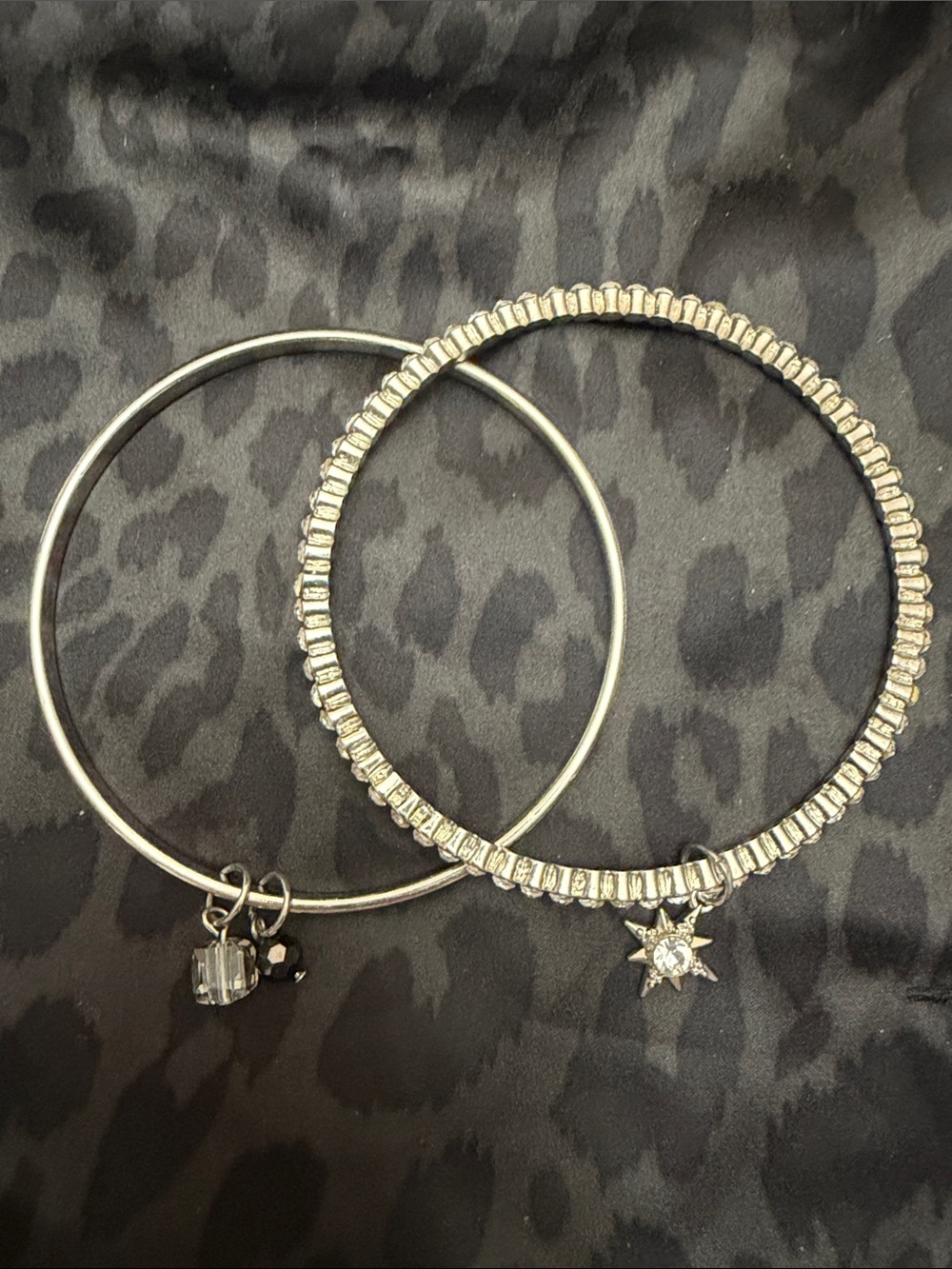 Silver Crystal Star Charm Bangle Set